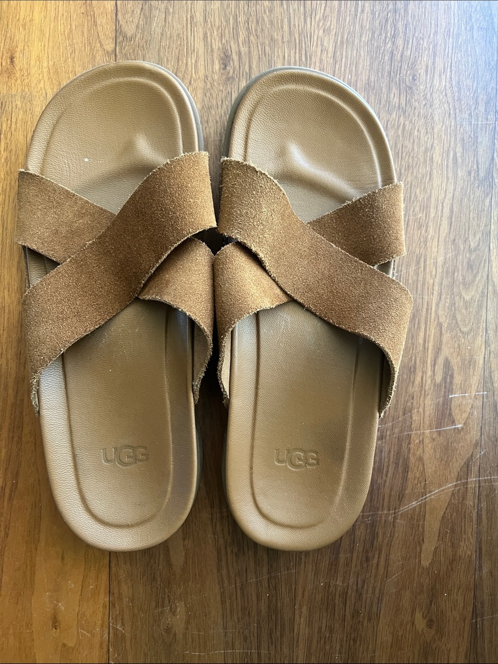 UGG Wainscott Chestnut Suede Crisscross Slide Sandals size 9 men’s